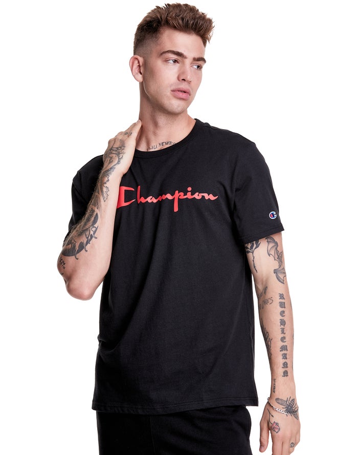 Champion Herre T-Shirts Sort - Lightweight Script Logo - Danmark PXK-061243